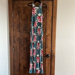 NWT Teal with floral design maxi dress.